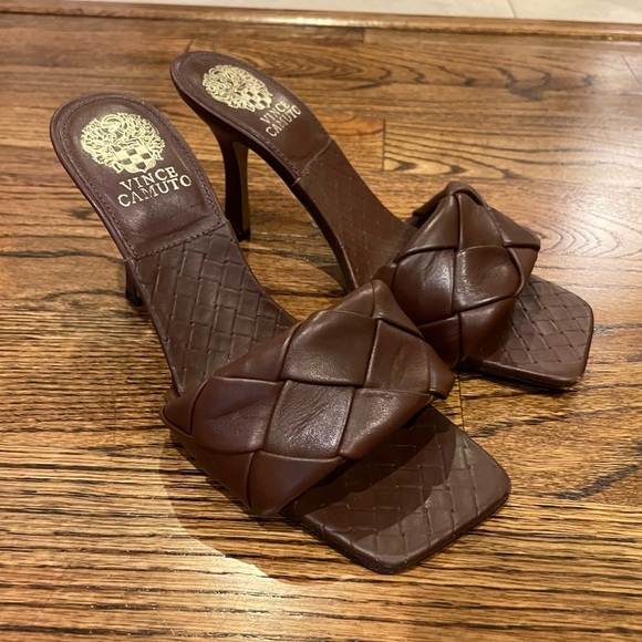 Vince Camuto Brown Quilted Heeled Mules - Picture 1 of 4